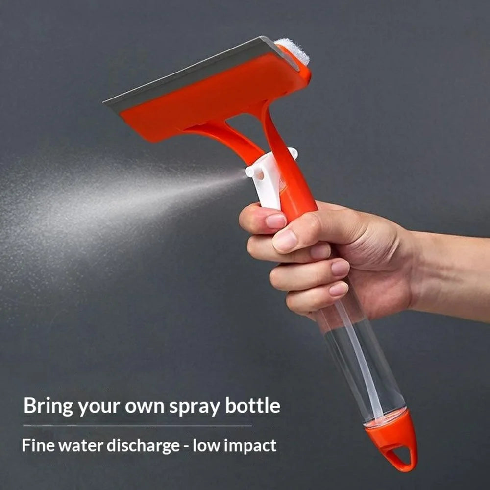 3-in-1 Glass Cleaner Squeegee Built-in Spray Bottle Sponge Wiper Window Mirror Car Cleaner - Orange - 2