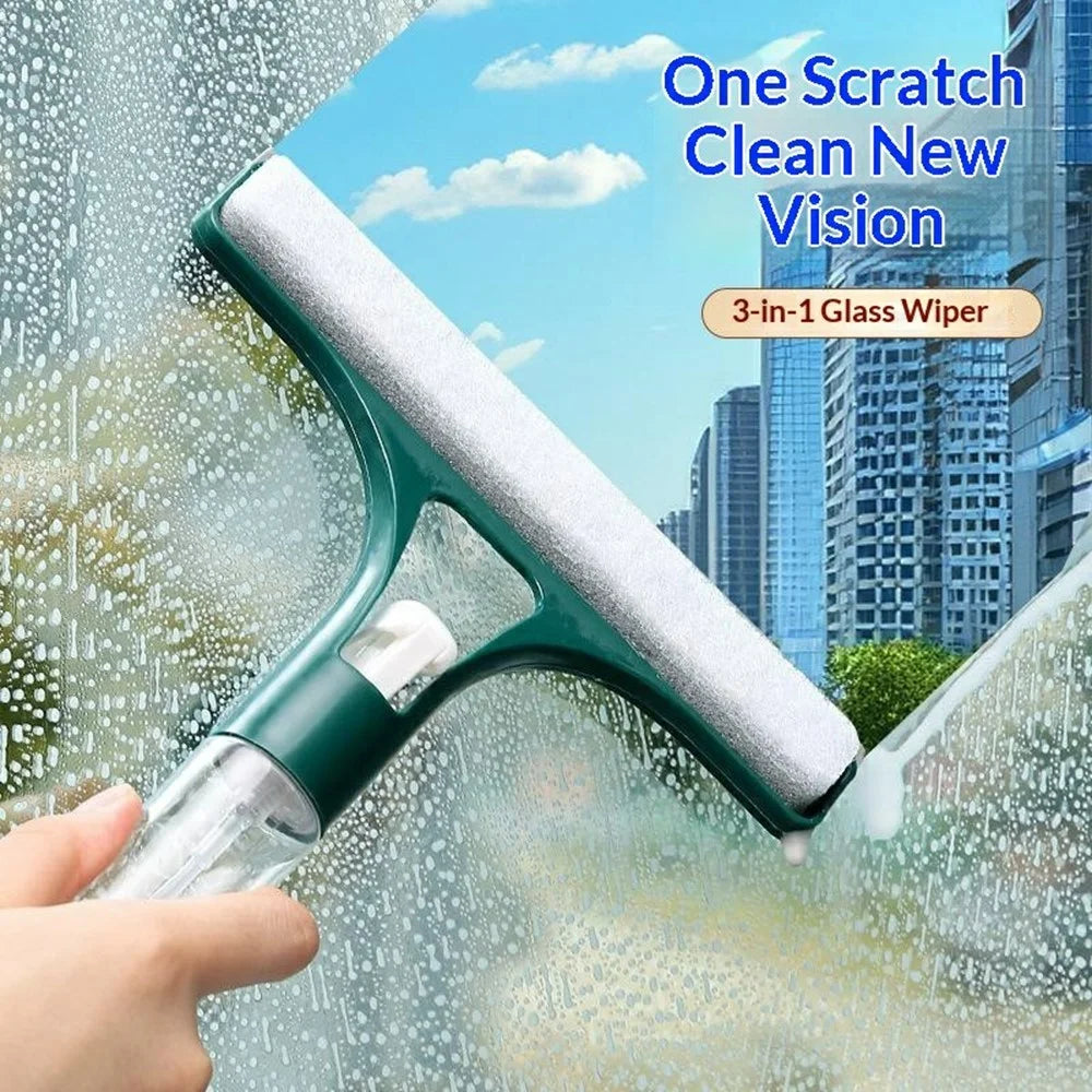 3-in-1 Glass Cleaner Squeegee Built-in Spray Bottle Sponge Wiper Window Mirror Car Cleaner - Orange - 3
