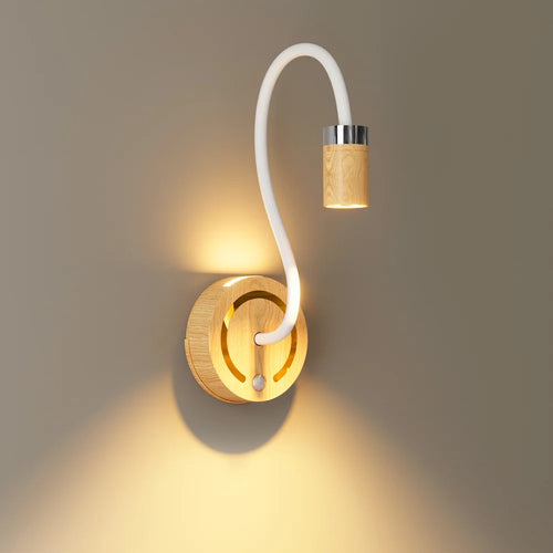 TWL003 2W Wood Grain LED Desktop Night Light Motion Sensor Flexible Arm Rechargeable Wall Lamp - Wood Grain / Tri-Color Dimmable - 1