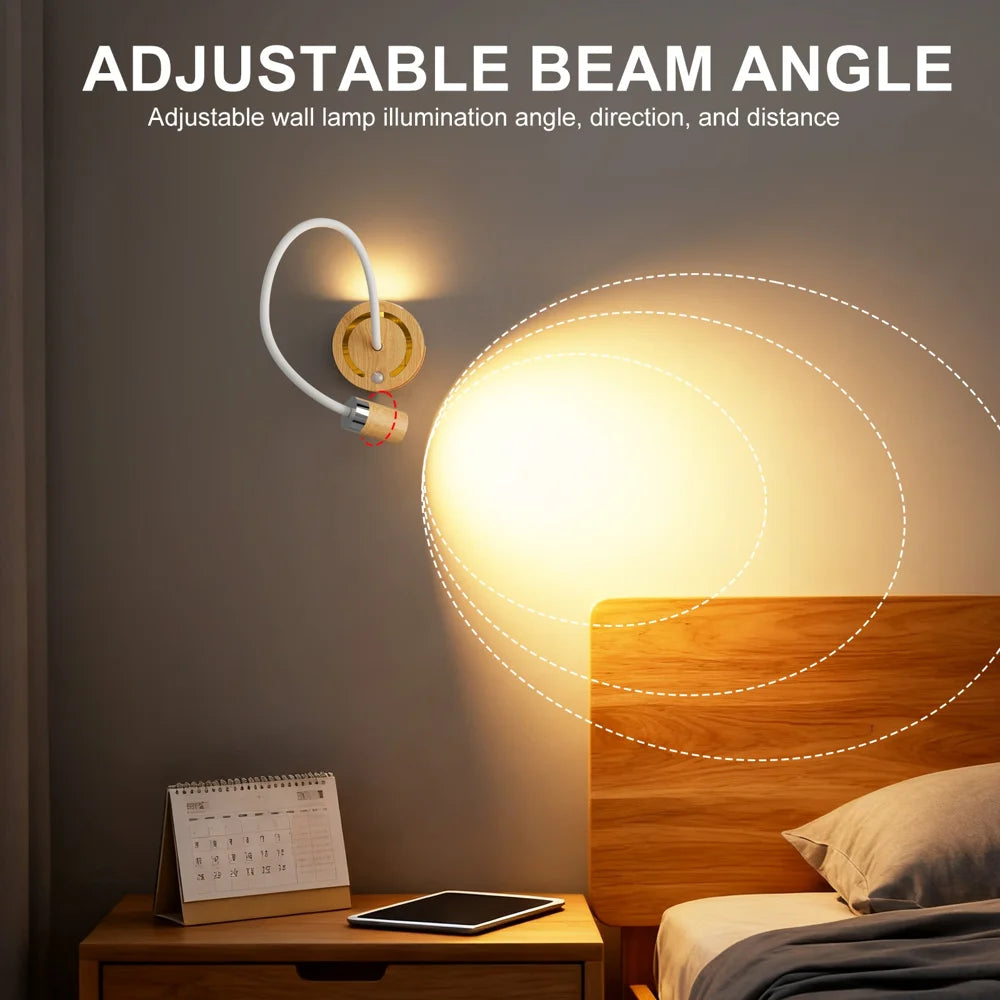 TWL003 2W Wood Grain LED Desktop Night Light Motion Sensor Flexible Arm Rechargeable Wall Lamp - Wood Grain / Tri-Color Dimmable - 5