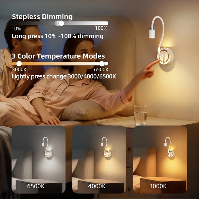 TWL003 Flexible Arm Touch Control LED Desktop Night Light Motion Sensor Rechargeable Wall Lamp for Bedroom Hotel - White - 6