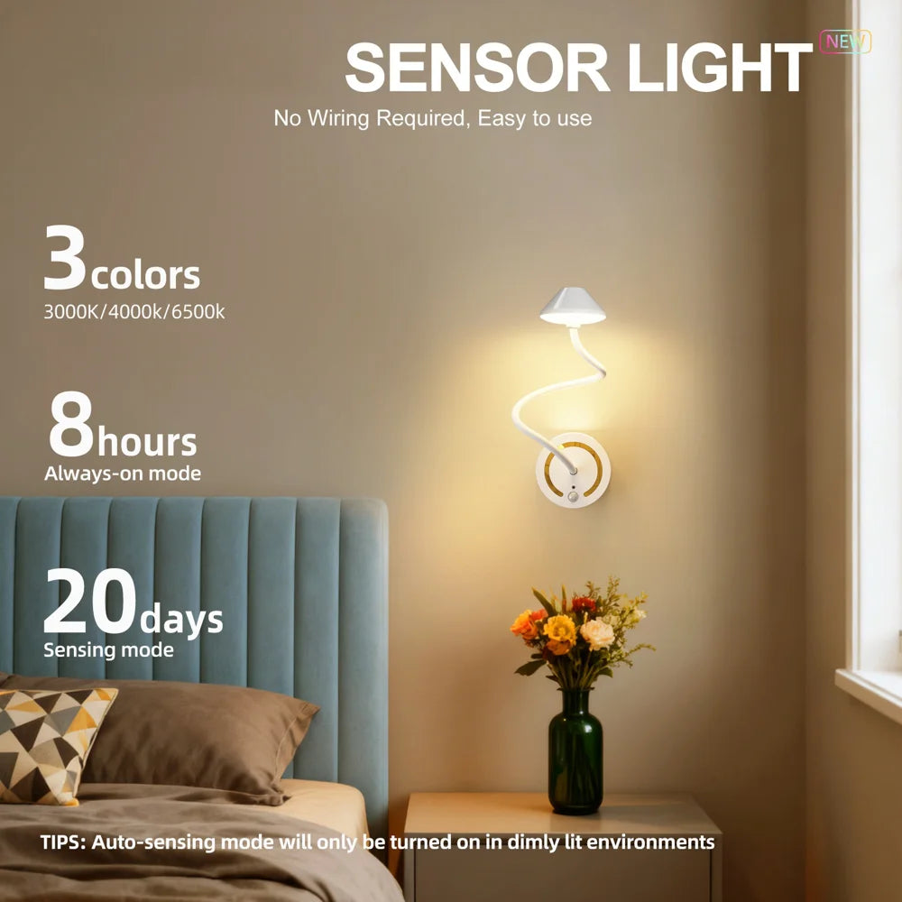 TWL002 3W Motion Sensor Wireless Magnetic Night Light Touch Control Rechargeable RGB LED Bedside Lamp - White - 3