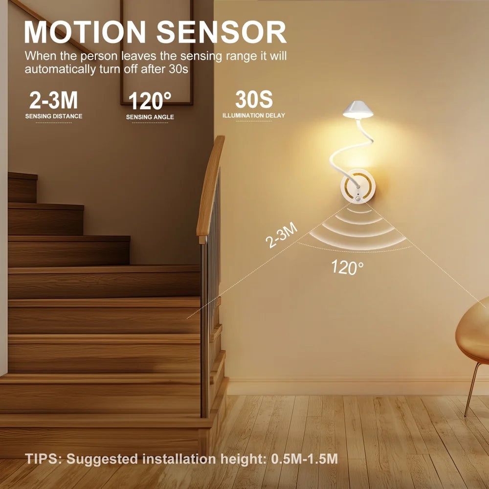 TWL002 3W Motion Sensor Wireless Magnetic Night Light Touch Control Rechargeable RGB LED Bedside Lamp - White - 4