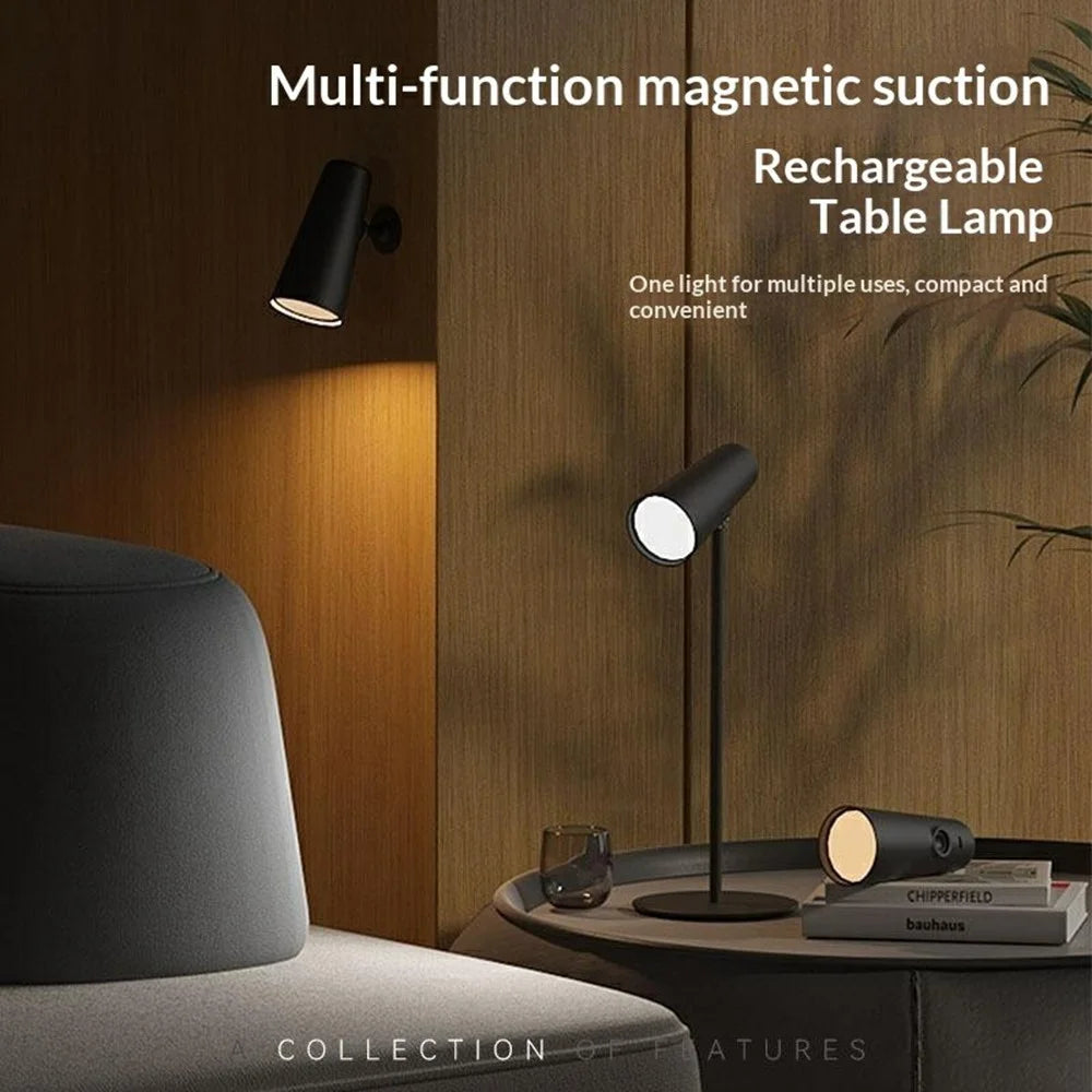 Multifunctional LED Eye Protection Rechargeable Magnetic Desk Lamp 3-Color Temperature Dimmable Reading Night Light - Black - 3