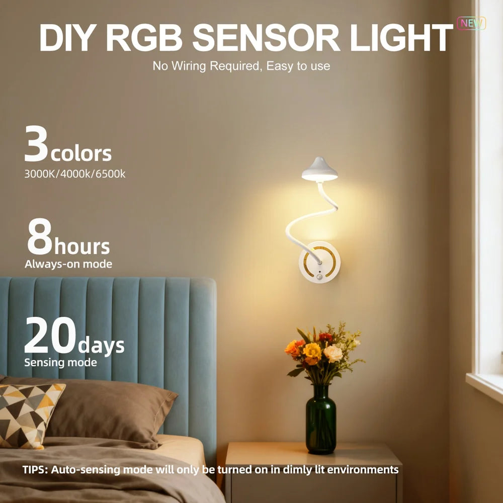 TWL001 35cm Flexible Arm Magnetic LED Motion Sensor RGB Night Light 3W USB Rechargeable Touch Control Dimmable Table Lamp - White - 3