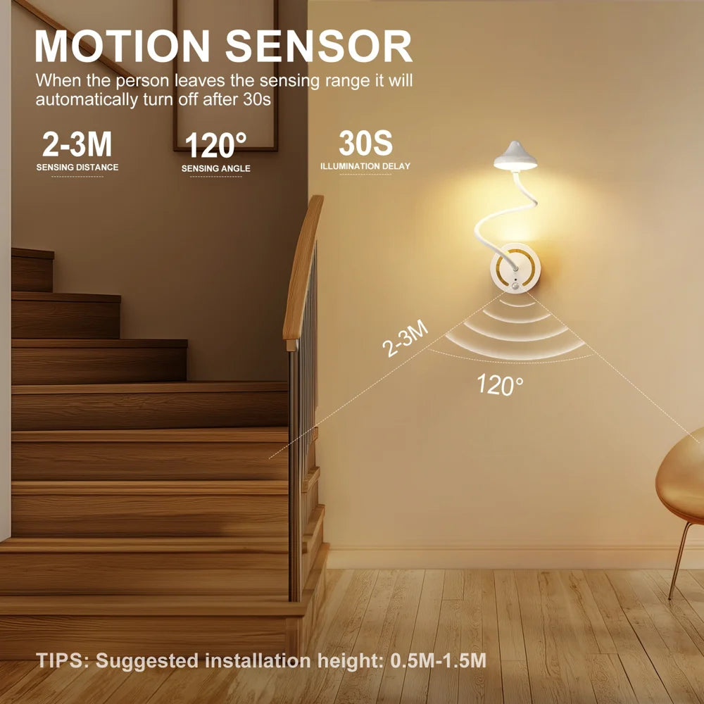 TWL001 35cm Flexible Arm Magnetic LED Motion Sensor RGB Night Light 3W USB Rechargeable Touch Control Dimmable Table Lamp - White - 4