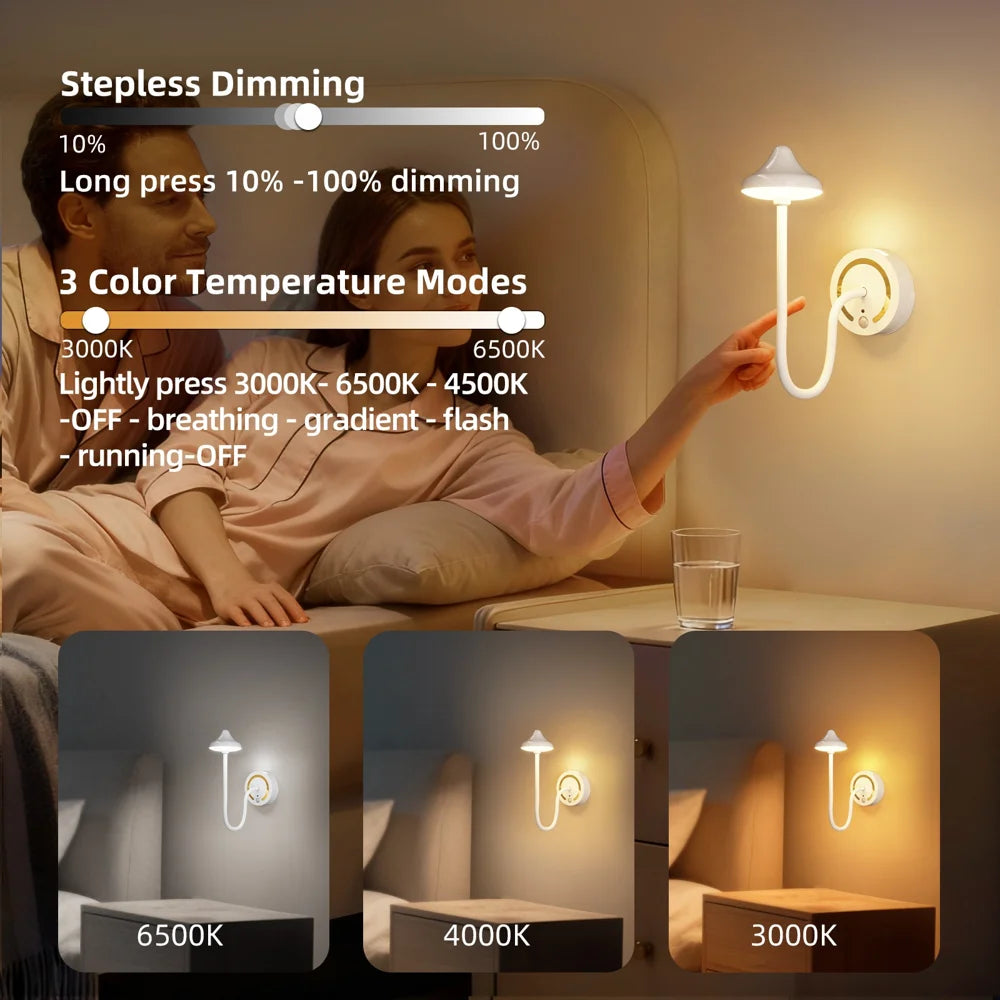TWL001 35cm Flexible Arm Magnetic LED Motion Sensor RGB Night Light 3W USB Rechargeable Touch Control Dimmable Table Lamp - White - 6