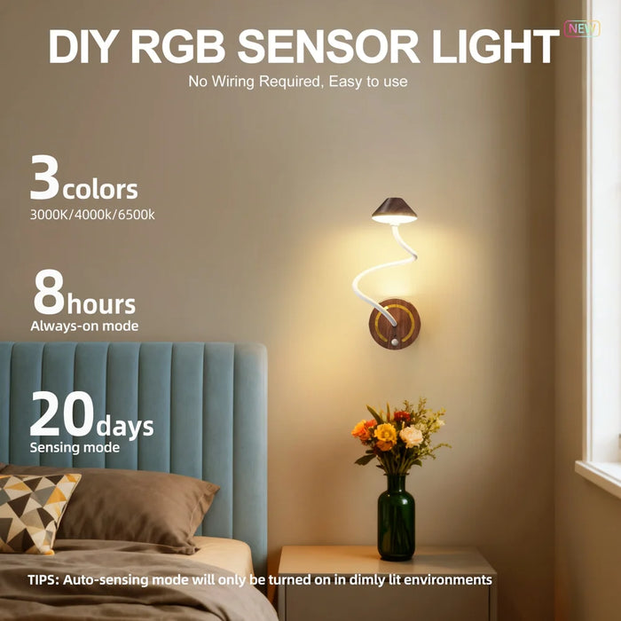 TWL002 RGB LED Bedside Lamp DIY Flexible Arm Rechargeable Night Light Motion Sensor Touch Control Table Lamp - Wood Grain - 3