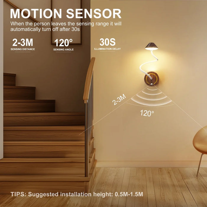 TWL002 RGB LED Bedside Lamp DIY Flexible Arm Rechargeable Night Light Motion Sensor Touch Control Table Lamp - Wood Grain - 4