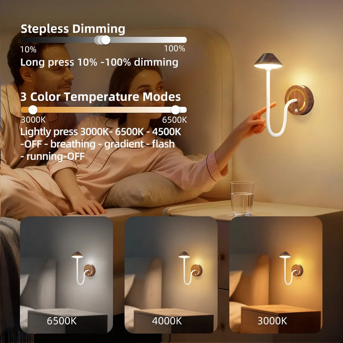 TWL002 RGB LED Bedside Lamp DIY Flexible Arm Rechargeable Night Light Motion Sensor Touch Control Table Lamp - Wood Grain - 6