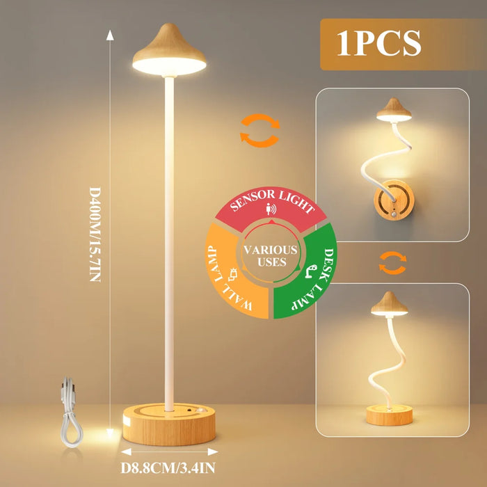 TWL001 Wood Grain Touch Control LED Wall Light Rechargeable DIY Flexible Arm Motion Sensor Night Light - 3W|Wood Grain - 2