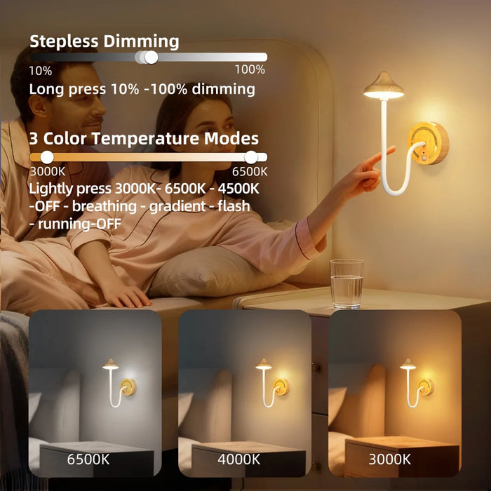 TWL001 Wood Grain Touch Control LED Wall Light Rechargeable DIY Flexible Arm Motion Sensor Night Light - 3W|Wood Grain - 6