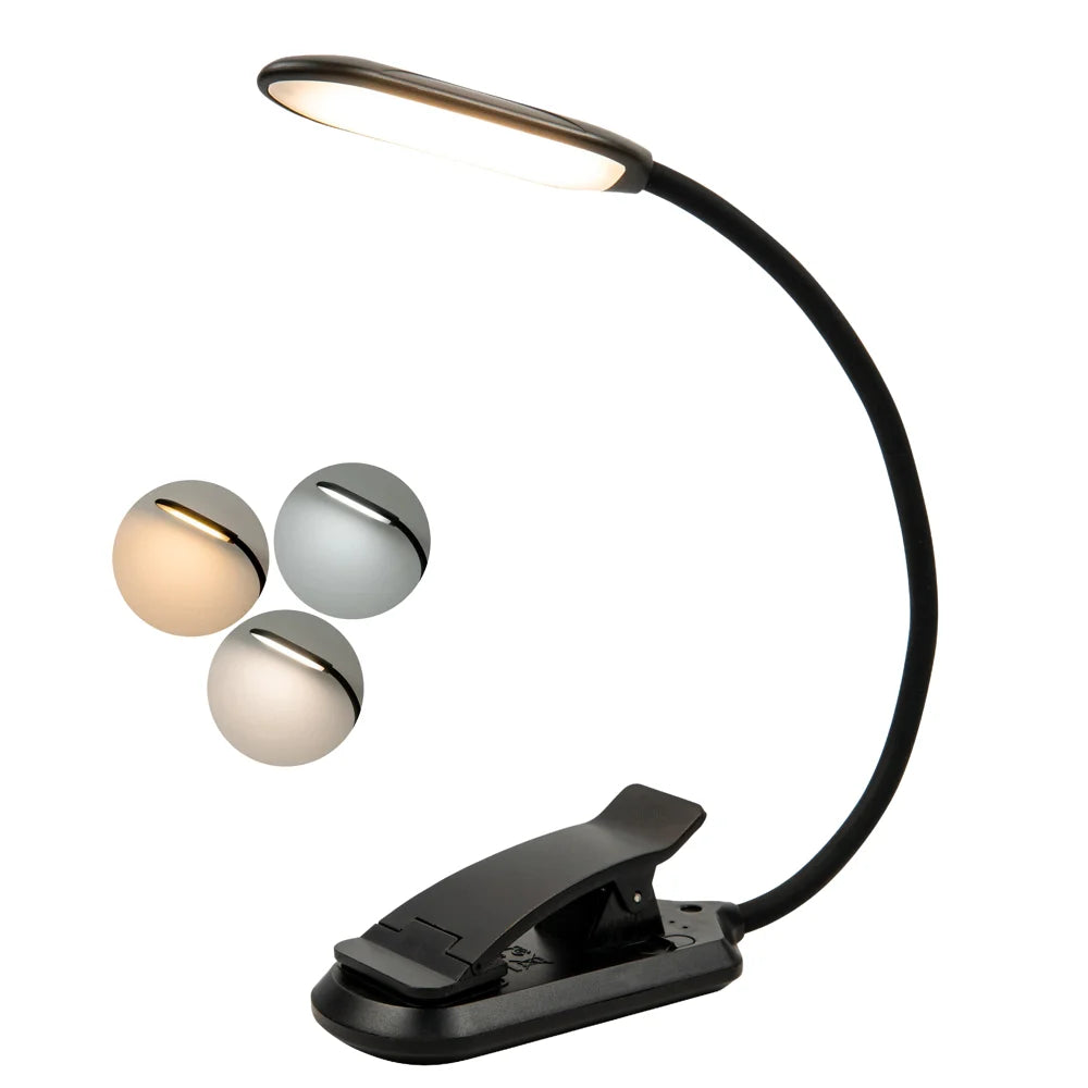 HL-TJ8010A-18 3W Clip-on LED Reading Lamp Eye Protection 3 Color Modes Dimmable Study Light - Black - 1