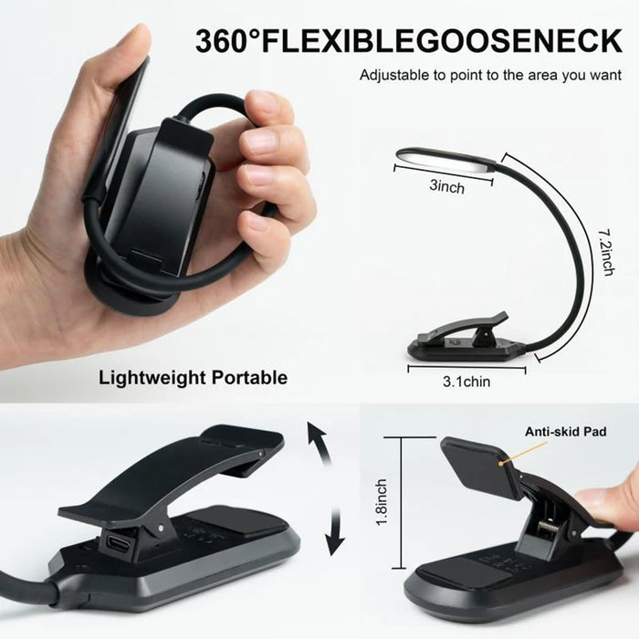 HL-TJ8010A-18 3W Clip-on LED Reading Lamp Eye Protection 3 Color Modes Dimmable Study Light - Black - 5