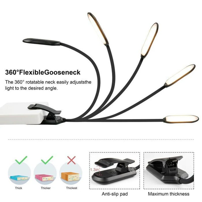 HL-TJ8010A-18 3W Clip-on LED Reading Lamp Eye Protection 3 Color Modes Dimmable Study Light - Black - 6