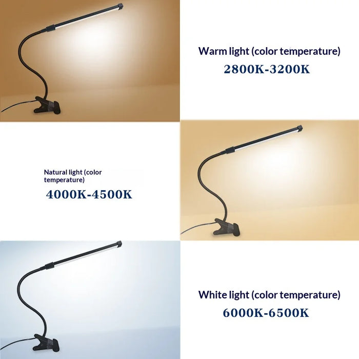 HL-TJ8010A1 USB Powered Clip On Desk Lamp 3 Color Temperature Adjustable LED Eye Caring Reading Light - Gold - 3