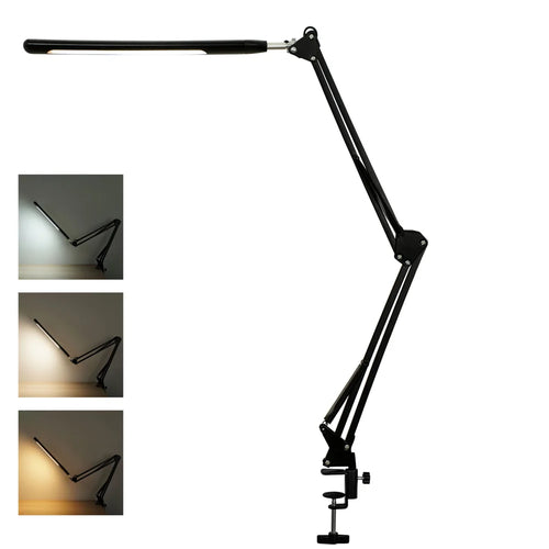 HL-TJ8010A-13 USB Powered Clip On Desk Lamp 3 Color Modes 10 Levels Dimming Eye Care LED Table Light - Rocker Arm/Black - 1