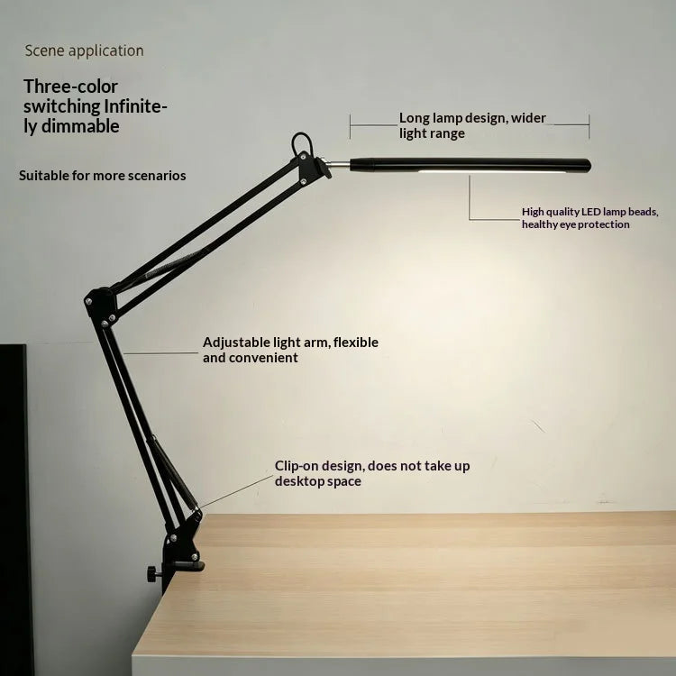 HL-TJ8010A-13 USB Powered Clip On Desk Lamp 3 Color Modes 10 Levels Dimming Eye Care LED Table Light - Rocker Arm/Black - 3