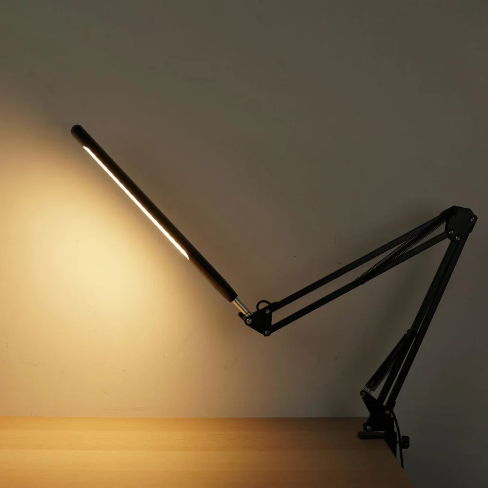 HL-TJ8010A-13 USB Powered Clip On Desk Lamp 3 Color Modes 10 Levels Dimming Eye Care LED Table Light - Rocker Arm/Black - 6