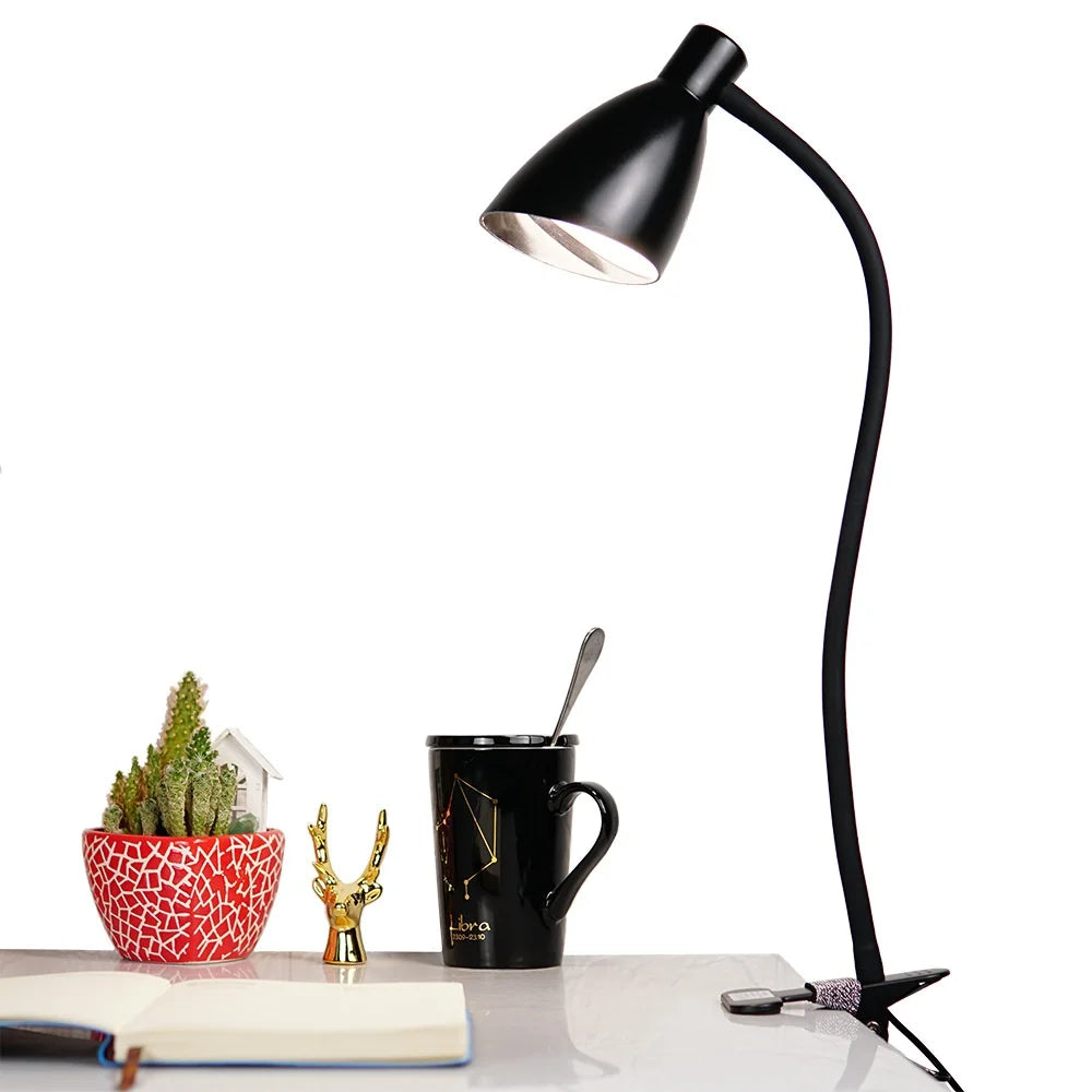 HL-TJ8010A-11 LED Clip-on Desk Lamp USB Powered Reading Light 3 Color Temperature Eye Protection for Study Bedroom - Black - 2