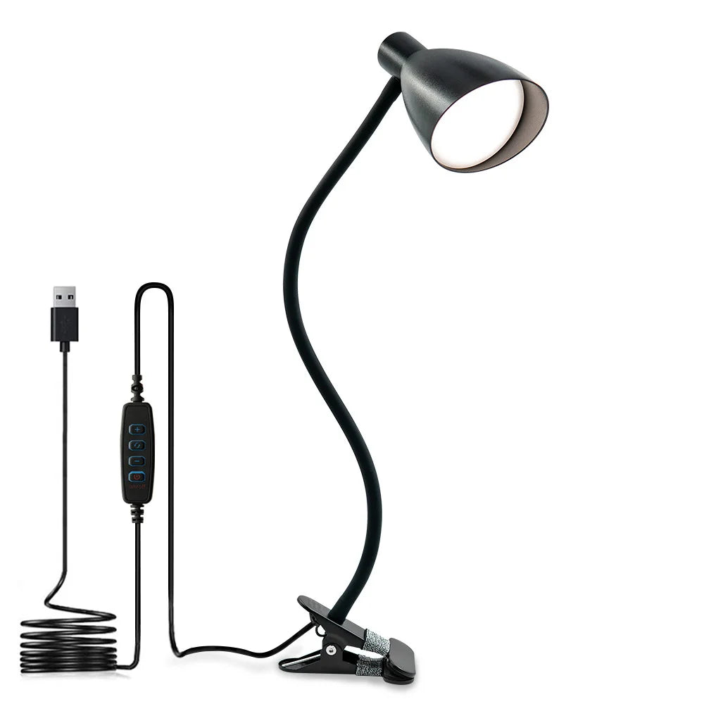 HL-TJ8010A-11 LED Clip-on Desk Lamp USB Powered Reading Light 3 Color Temperature Eye Protection for Study Bedroom - Black - 3