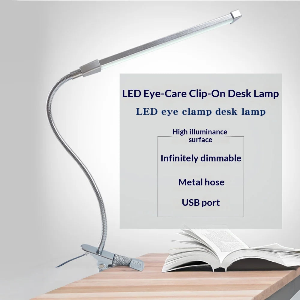 HL-TJ8010A USB Clip-on Desk Lamp 3 Color Temperature 10-Level Dimming LED Eye Care Reading Light for Study Bedroom - Silver - 2