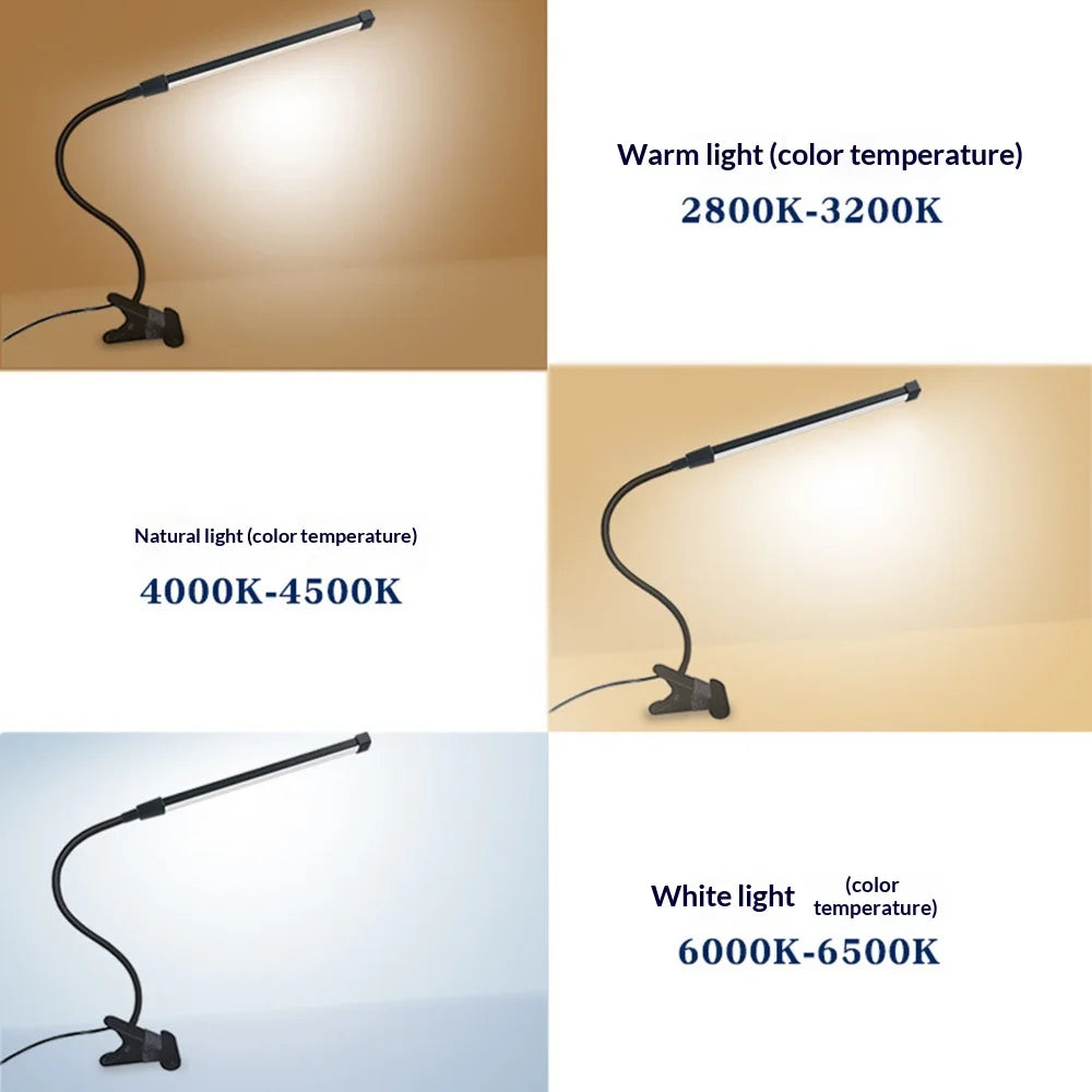 HL-TJ8010A USB Clip-on Desk Lamp 3 Color Temperature 10-Level Dimming LED Eye Care Reading Light for Study Bedroom - Silver - 3