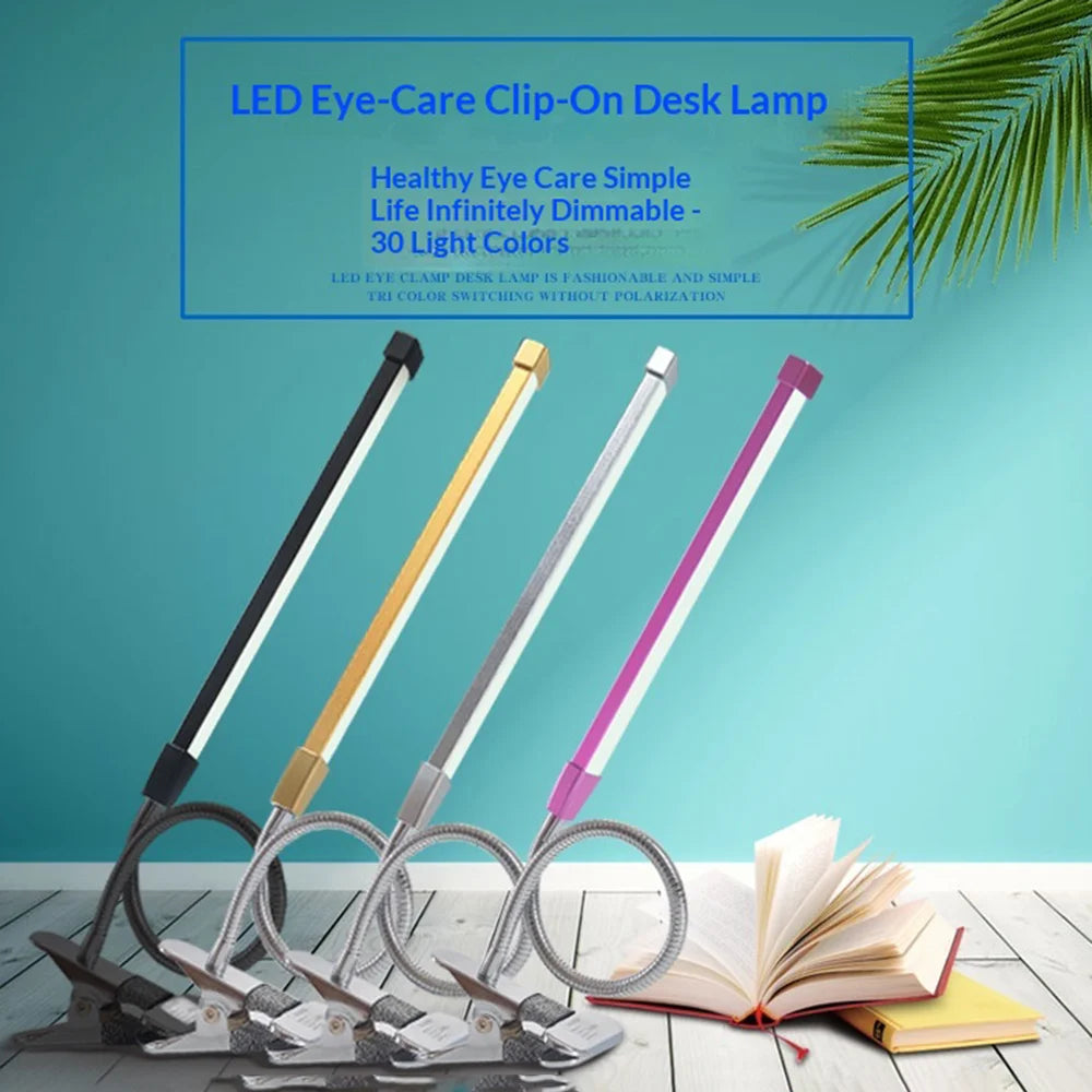 HL-TJ8010A USB Clip-on Desk Lamp 3 Color Temperature 10-Level Dimming LED Eye Care Reading Light for Study Bedroom - Silver - 6