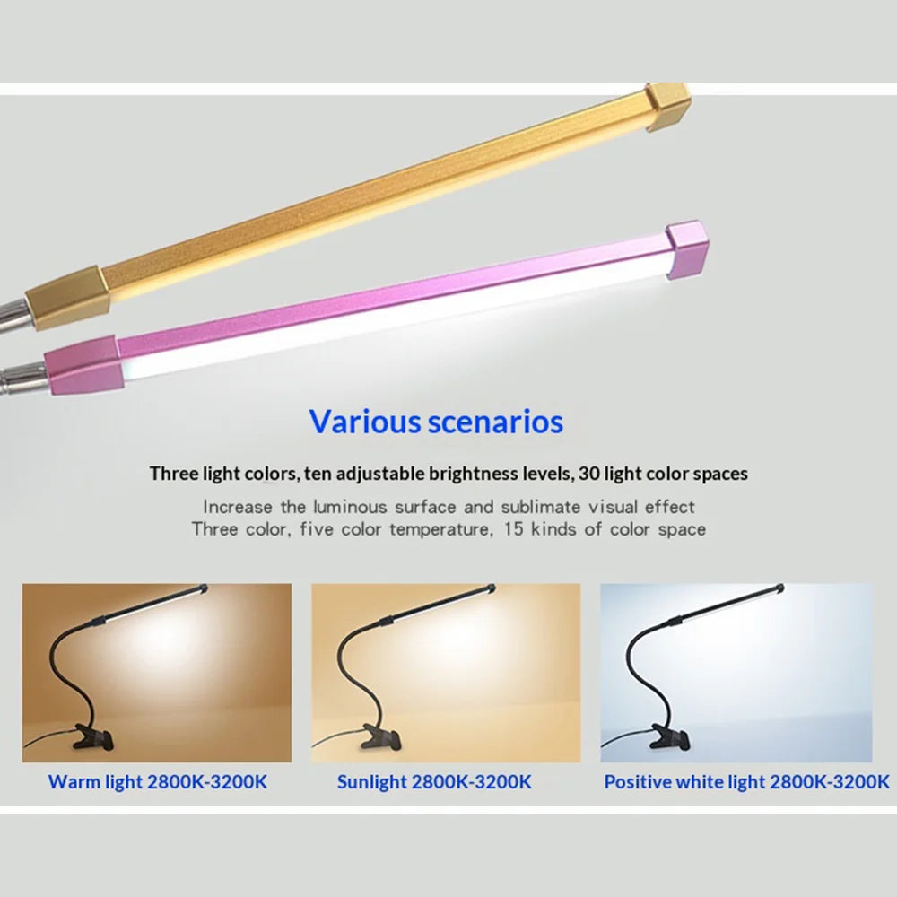 HL-TJ8010A USB Clip-on Desk Lamp 3 Color Temperature 10-Level Dimming LED Eye Care Reading Light for Study Bedroom - Silver - 7