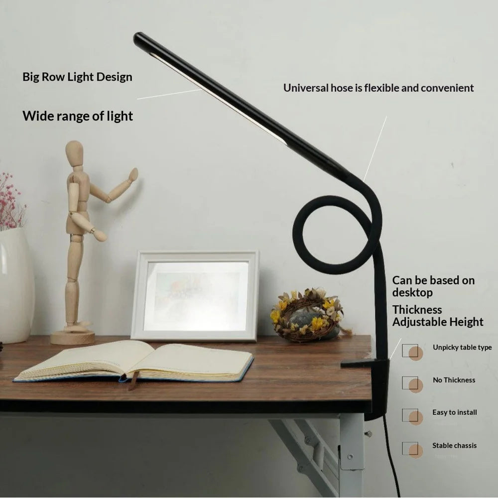 HL-TJ8010A-15 USB Clip LED Desk Lamp 10 Dimming Levels Eye Care Reading Light for Study Bedroom Bedside - Black - 3