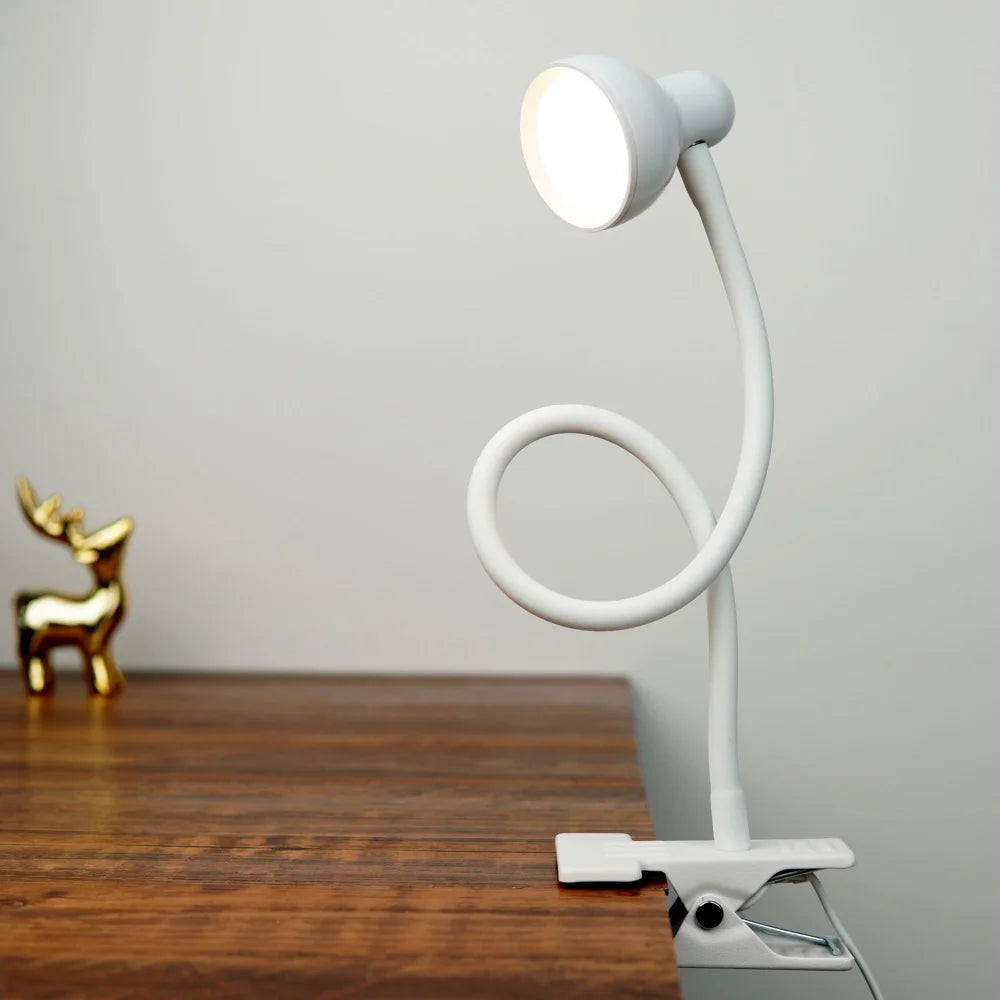 HL-TJ8010A-7 USB Clip Desk Lamp Flexible Arm LED Reading Light 3 Color Temperature 10-Level Dimming for Bedroom Study - White - 2