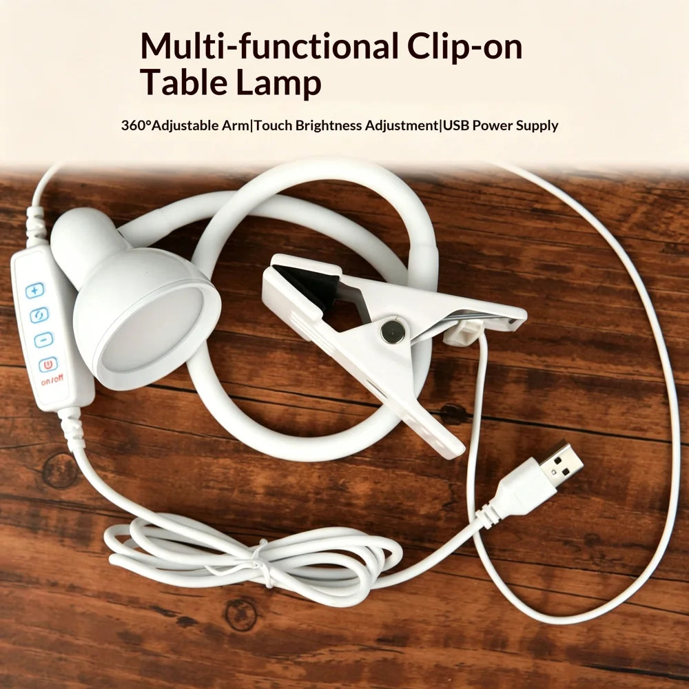HL-TJ8010A-7 USB Clip Desk Lamp Flexible Arm LED Reading Light 3 Color Temperature 10-Level Dimming for Bedroom Study - White - 5
