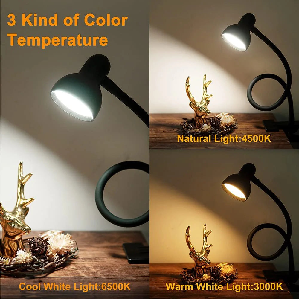 HL-TJ8010A-7 USB Clip Desk Lamp Flexible Arm LED Reading Light 3 Color Temperature 10-Level Dimming for Bedroom Study - White - 6