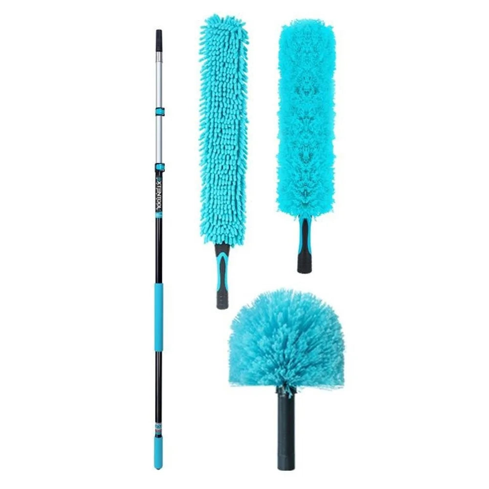 EXTENTOOL 3Pcs Dusting Kit with 3.6m Telescopic Aluminum Alloy Pole Microfiber Chenille Duster Spider Web Brush Cleaning Tool for High Ceiling - 1