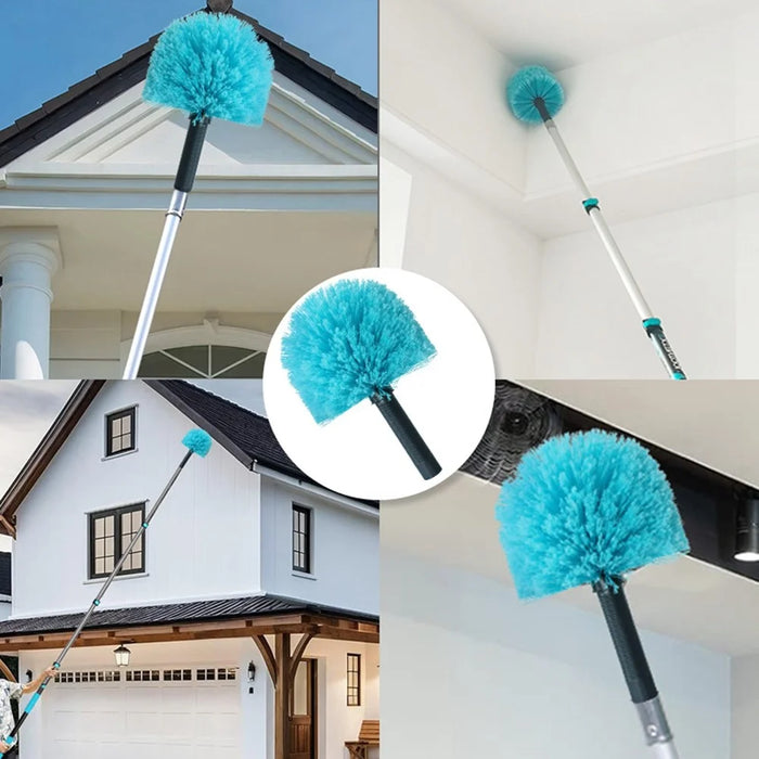 EXTENTOOL 3Pcs Dusting Kit with 3.6m Telescopic Aluminum Alloy Pole Microfiber Chenille Duster Spider Web Brush Cleaning Tool for High Ceiling - 3