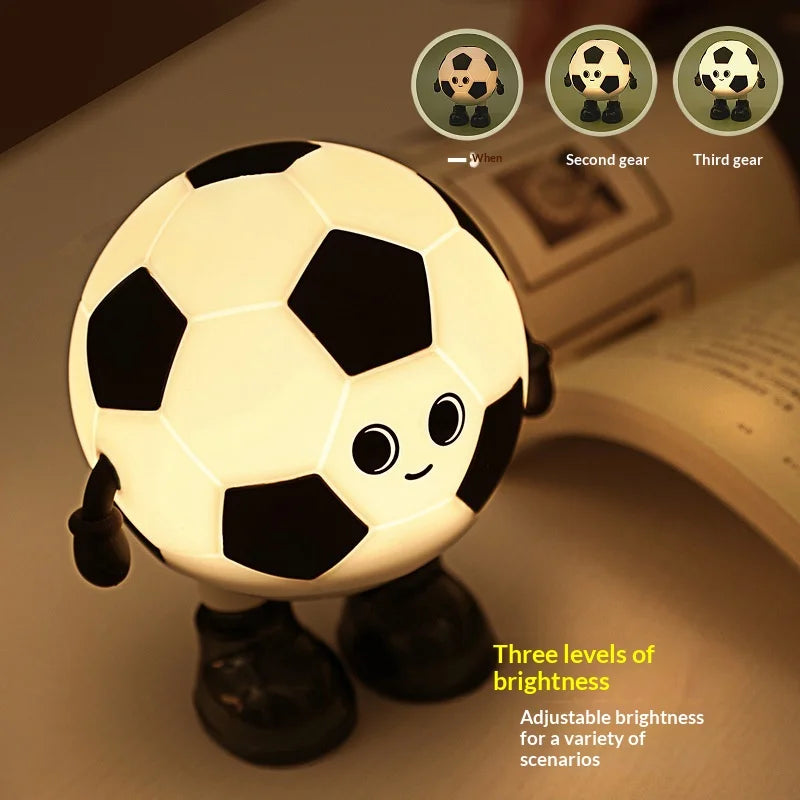 Football Boy RGB Night Light 3 Brightness Levels Rechargeable Touch Lamp for Bedroom - Black & White - 2