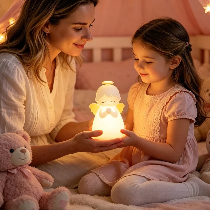 Angel Night Light for Kids Girls RGB Color Changing Touch Lamp USB Rechargeable for Bedroom - White - 2