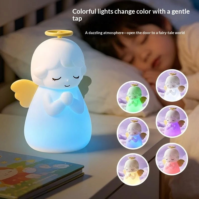 Angel Night Light for Kids Girls RGB Color Changing Touch Lamp USB Rechargeable for Bedroom - White - 5