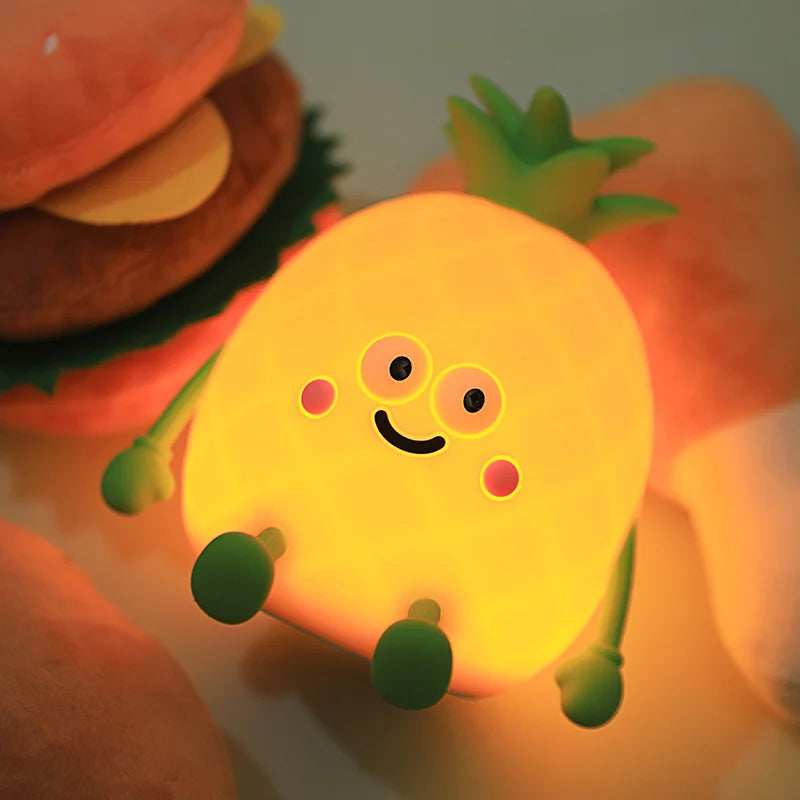 Pineapple Silicone Night Light RGB Color Changing Tap Lamp USB-C Rechargeable for Kids - Yellow - 2