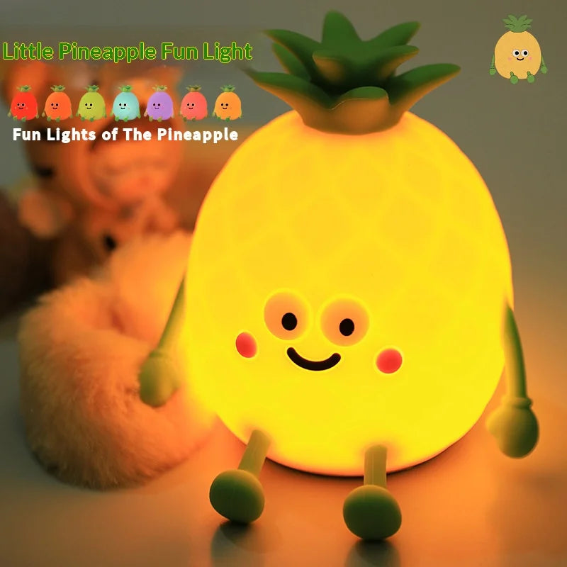 Pineapple Silicone Night Light RGB Color Changing Tap Lamp USB-C Rechargeable for Kids - Yellow - 3