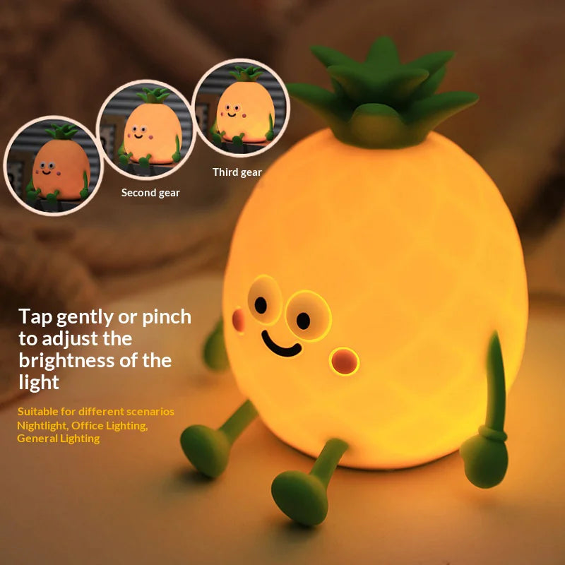 Pineapple Silicone Night Light RGB Color Changing Tap Lamp USB-C Rechargeable for Kids - Yellow - 4
