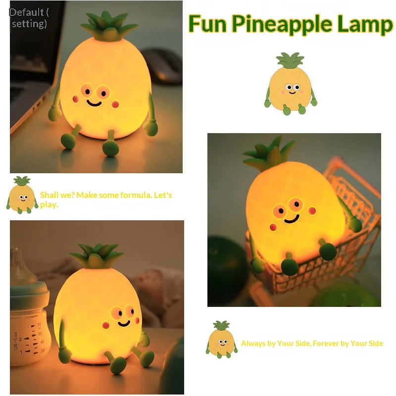 Pineapple Silicone Night Light RGB Color Changing Tap Lamp USB-C Rechargeable for Kids - Yellow - 6