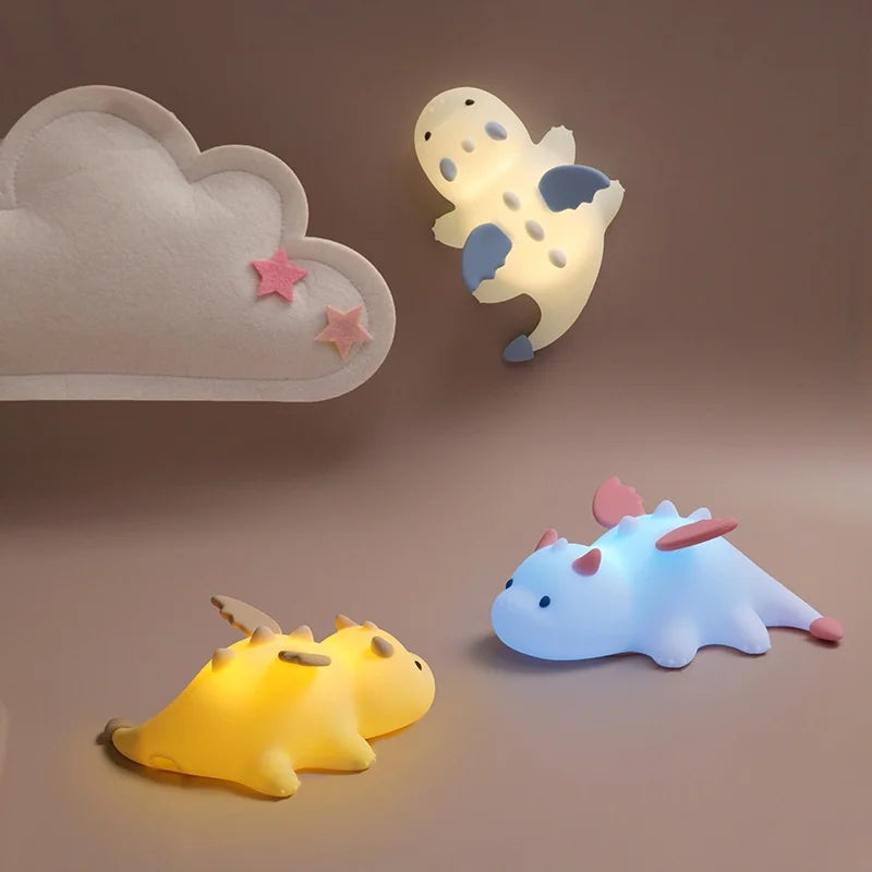 Cute Dragon Night Light Silicone 7 Color RGB Magnetic LED Touch Lamp for Kids Bedroom - Blue - 2