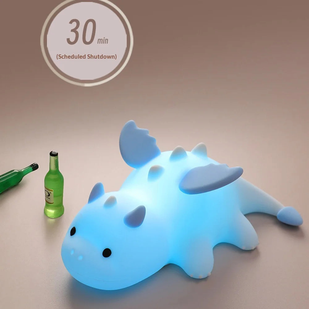Cute Dragon Night Light Silicone 7 Color RGB Magnetic LED Touch Lamp for Kids Bedroom - Blue - 5