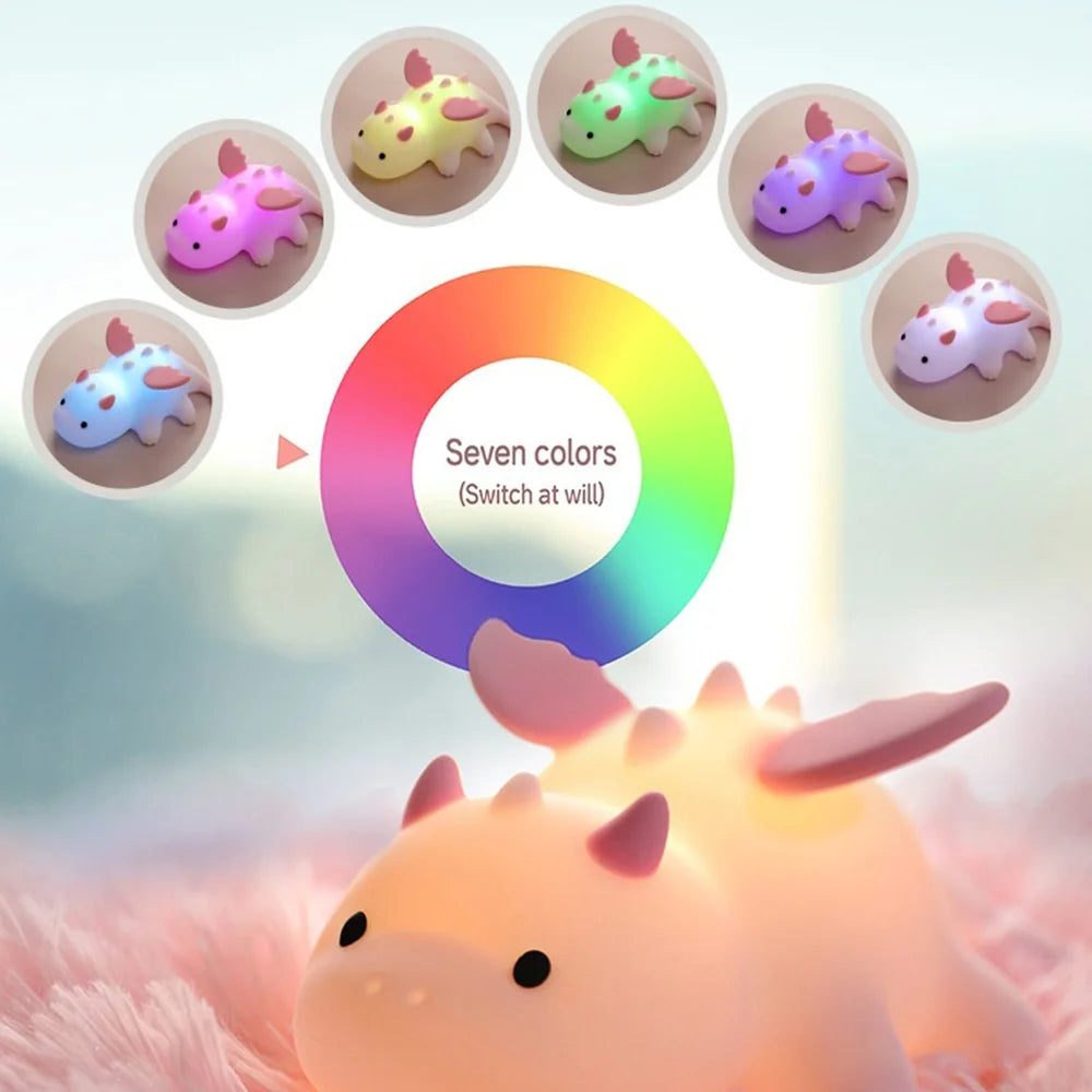 Cute Dragon Night Light Silicone 7 Color RGB Magnetic LED Touch Lamp for Kids Bedroom - Blue - 6