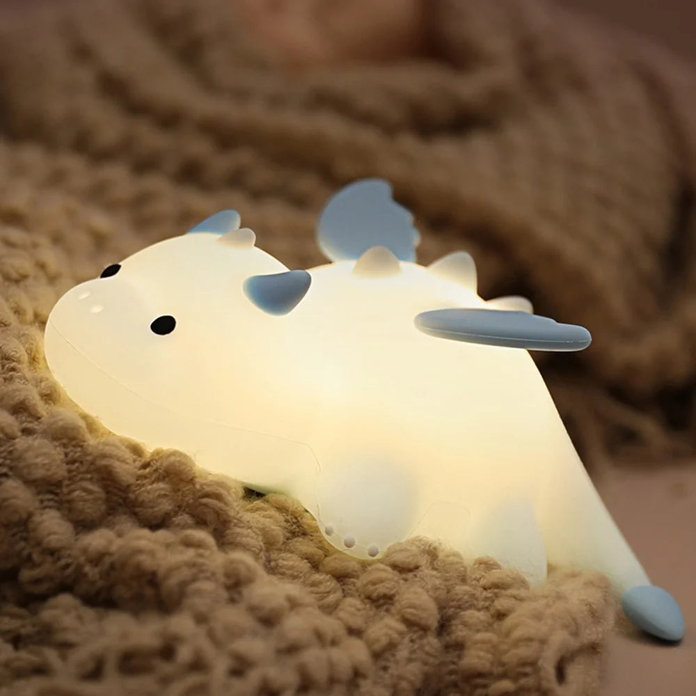 Cute Dragon Night Light Silicone 7 Color RGB Magnetic LED Touch Lamp for Kids Bedroom - Blue - 7
