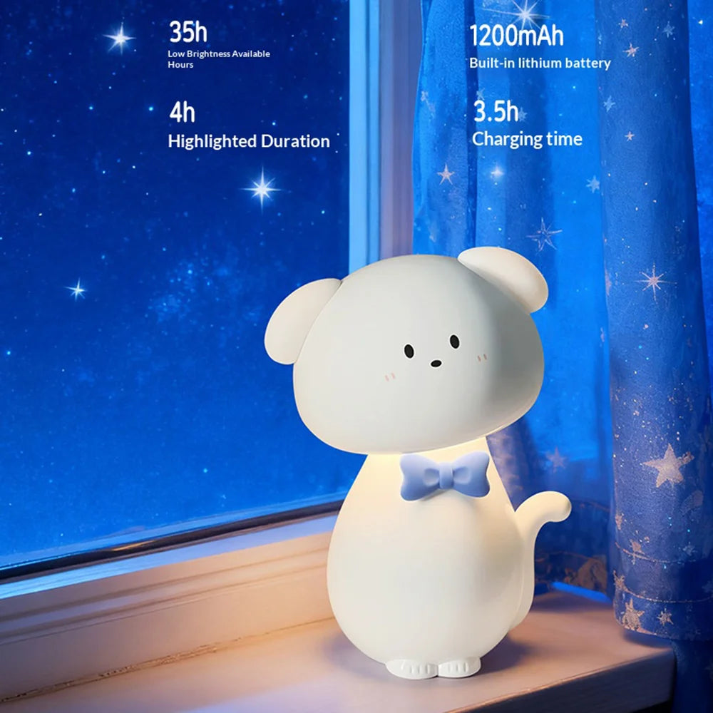 Cute Cartoon Dog Night Light USB Rechargeable Touch Dimming RGB Color Changing for Bedroom - 6