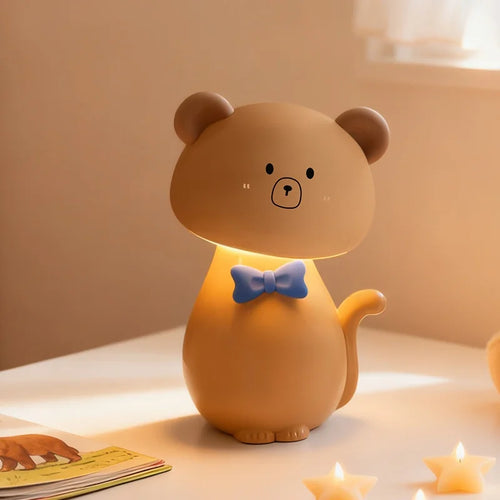 Cartoon Bear Night Light RGB 7 Colors Dimmable Bedside Lamp with Timer Type-C Rechargeable for Kids Bedroom - Brown - 1
