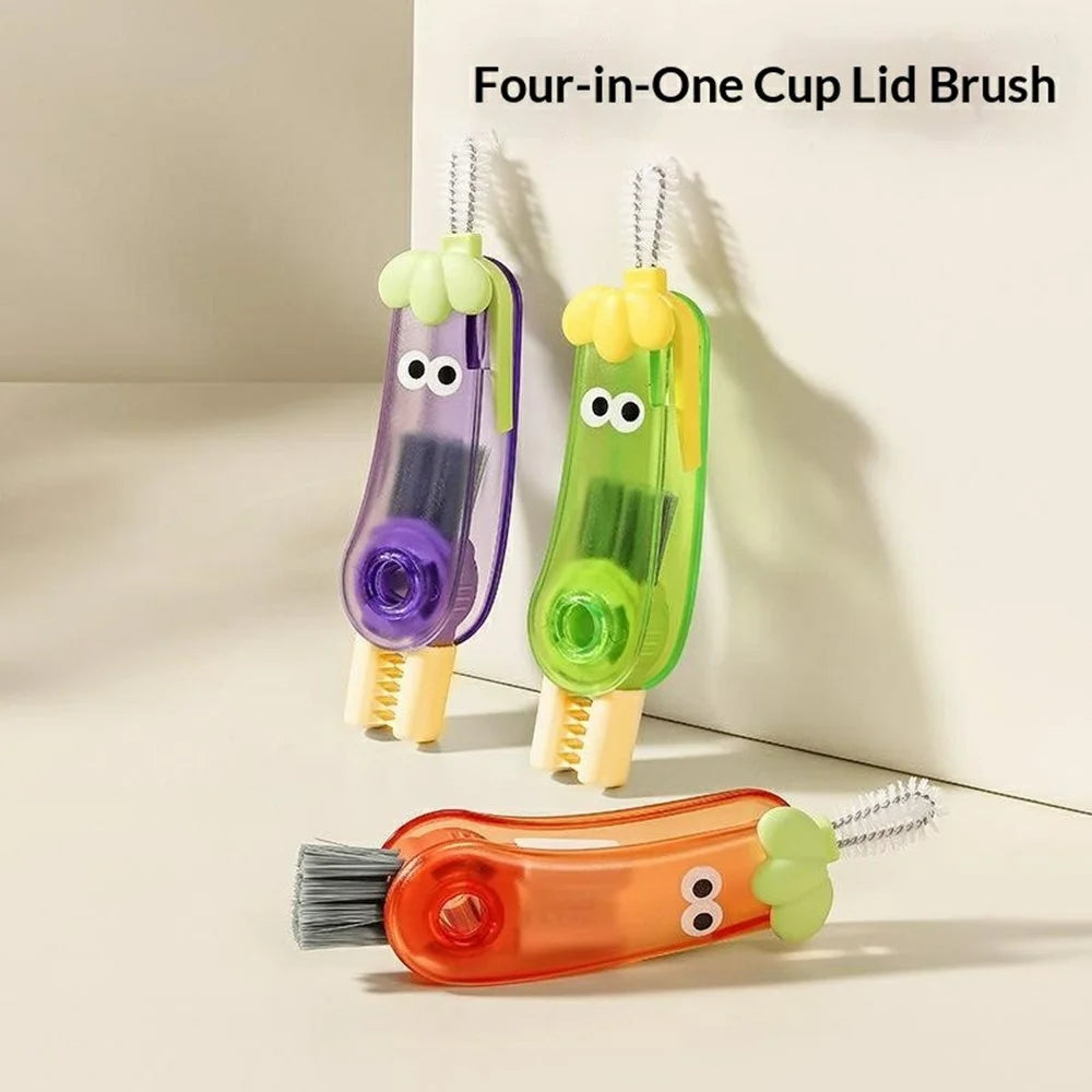 4-in-1 Cup Lid Brush Multifunctional Portable Crevice Cleaning Tool for Bottle Caps and Nipples - Green - 2