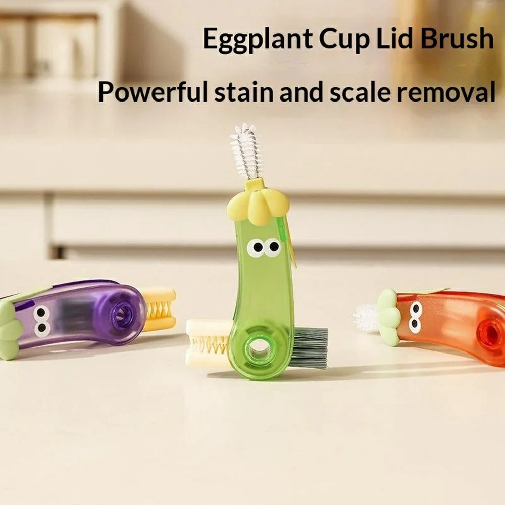 4-in-1 Cup Lid Brush Multifunctional Portable Crevice Cleaning Tool for Bottle Caps and Nipples - Green - 3